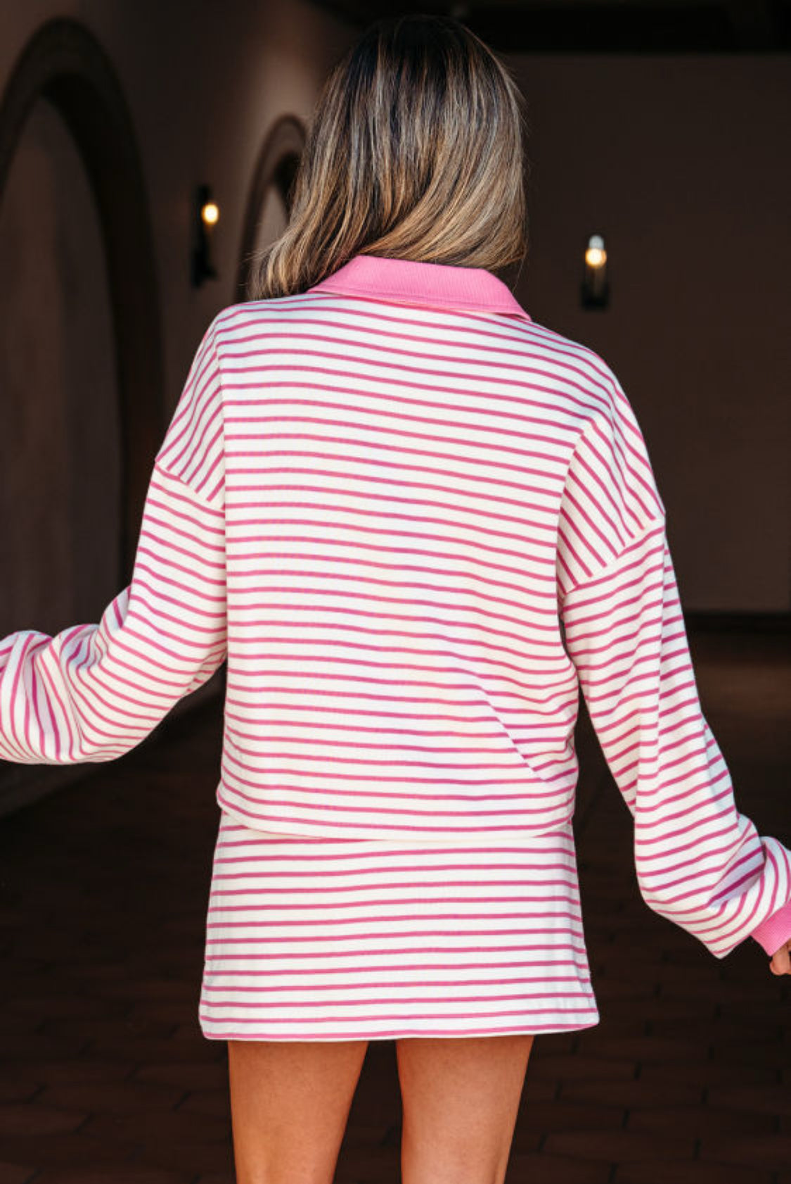 Pink stripes skort set