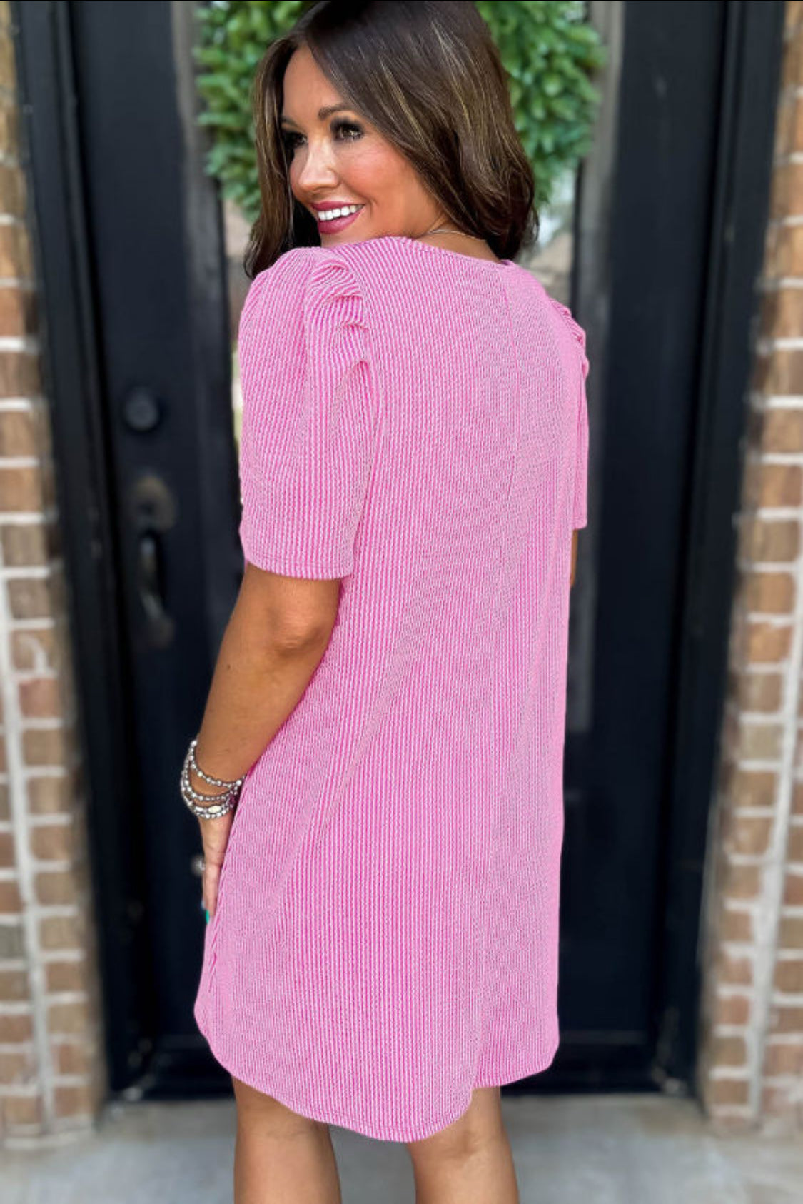 Pink corded mini dress
