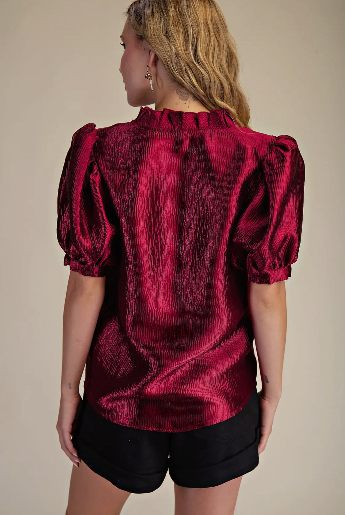 Burgundy puff sleeve blouse