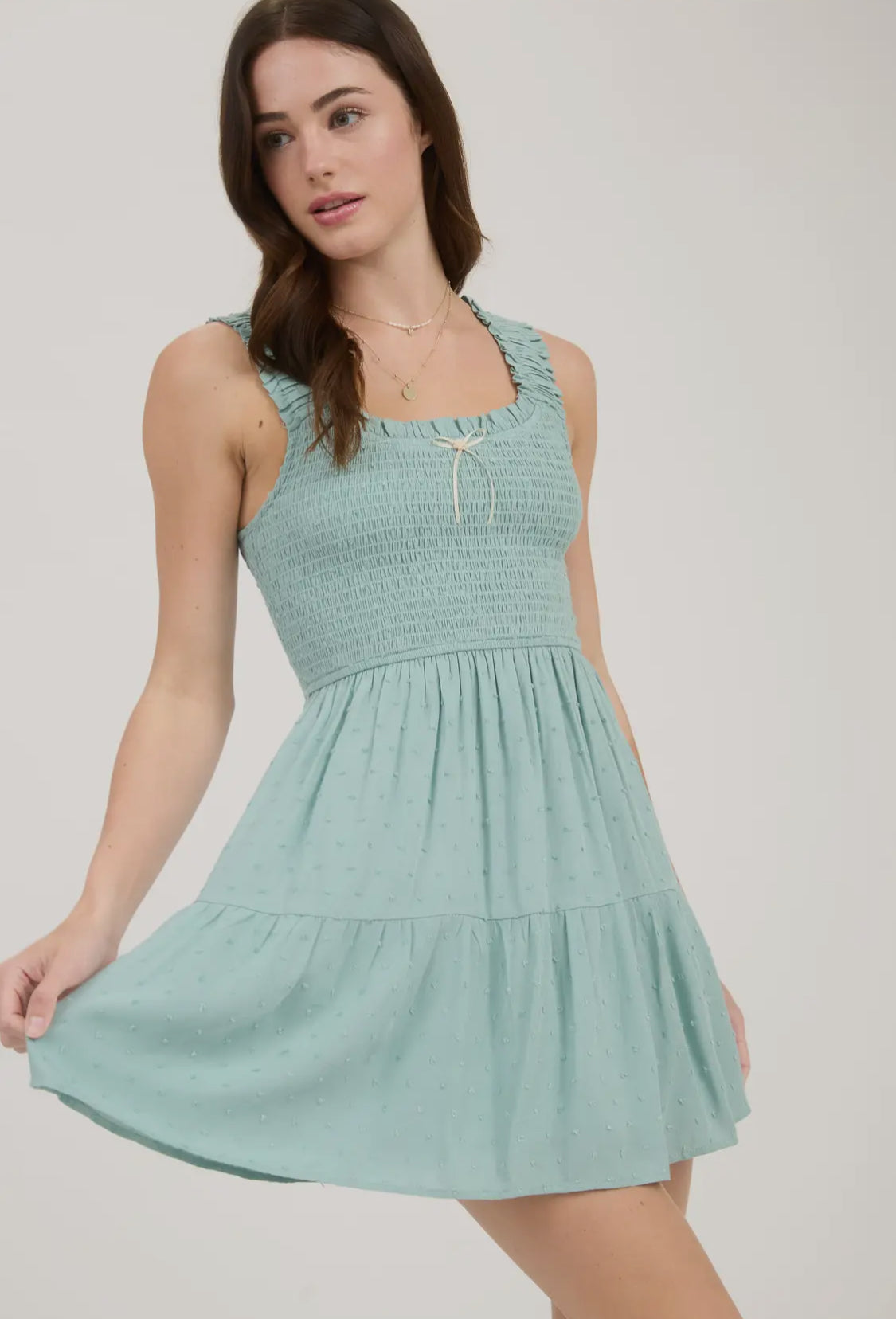 Smocked sleeveless mini dress