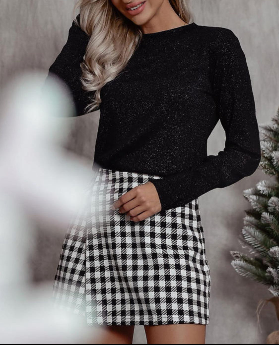 Black glitter long sleeve top