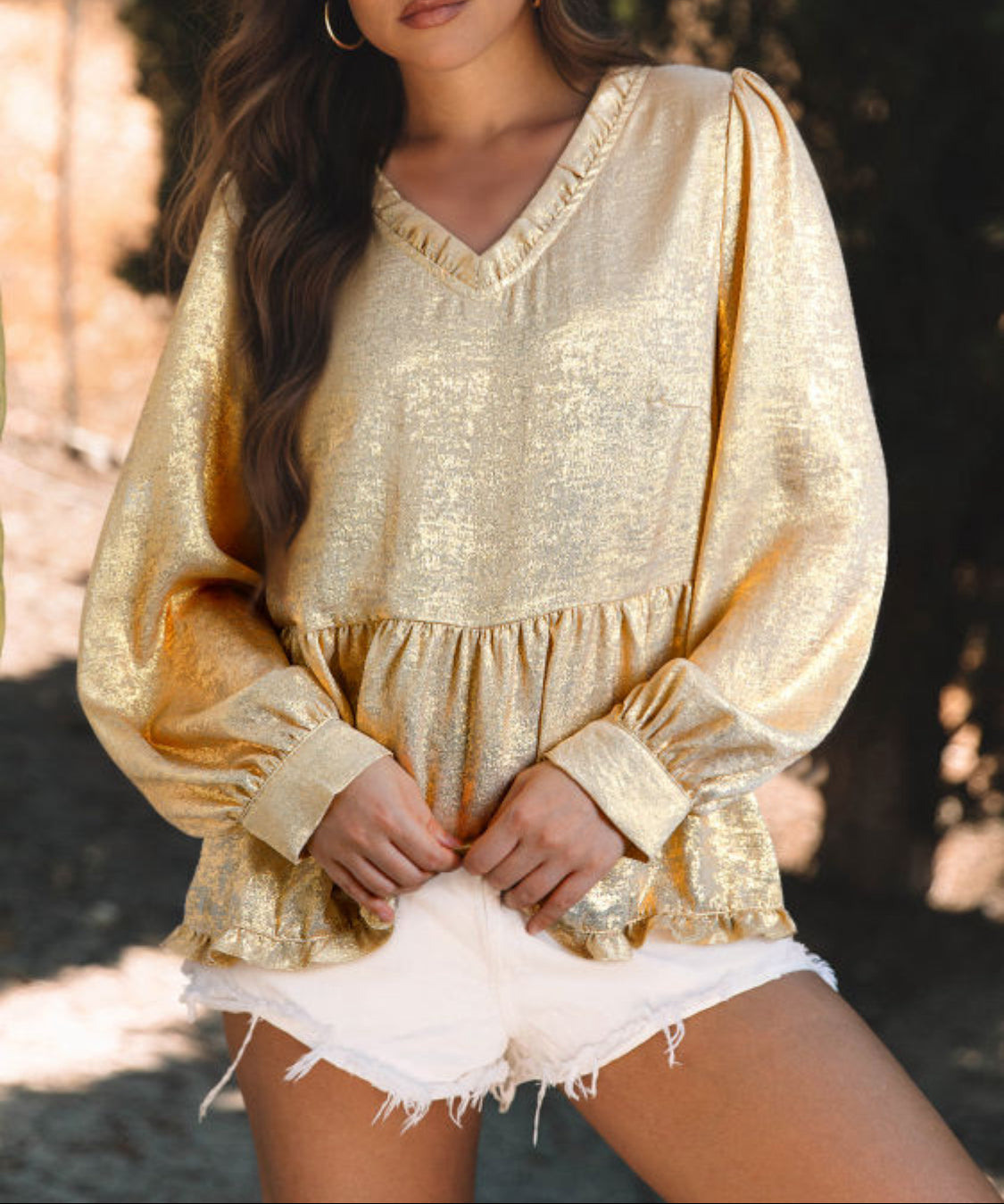 Gold metallic babydoll top