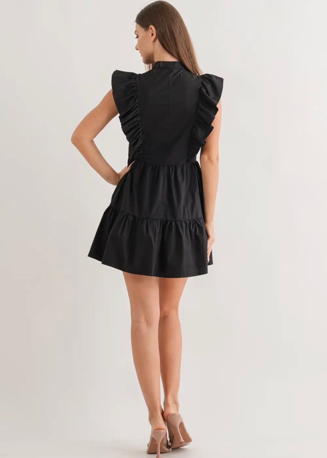 Black ruffle mini dress