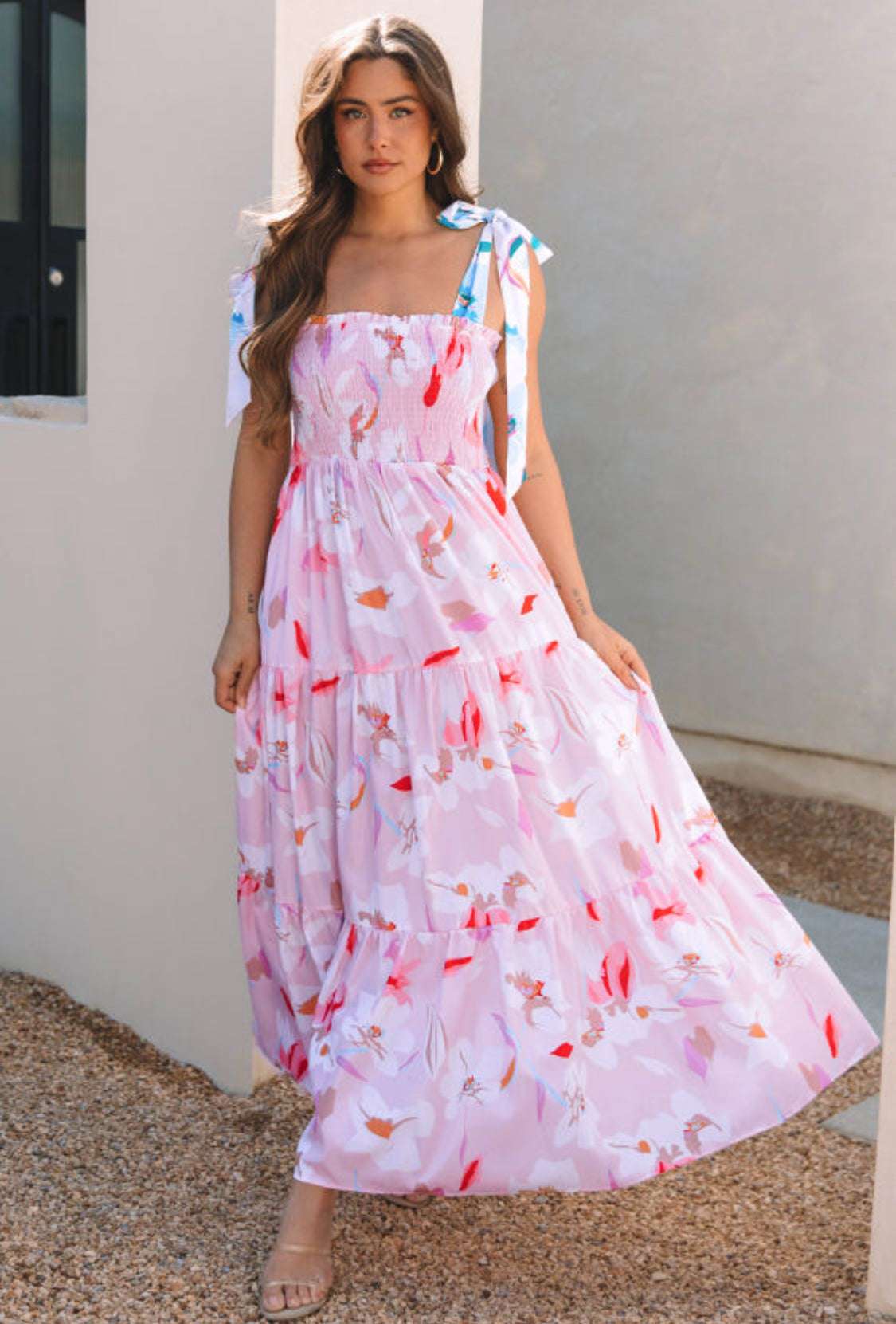 Pink floral maxi dress