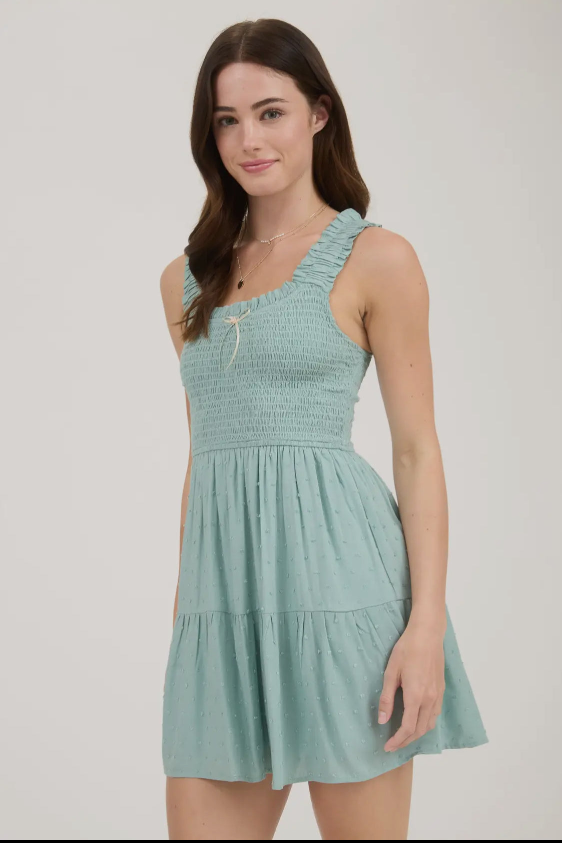 Smocked sleeveless mini dress