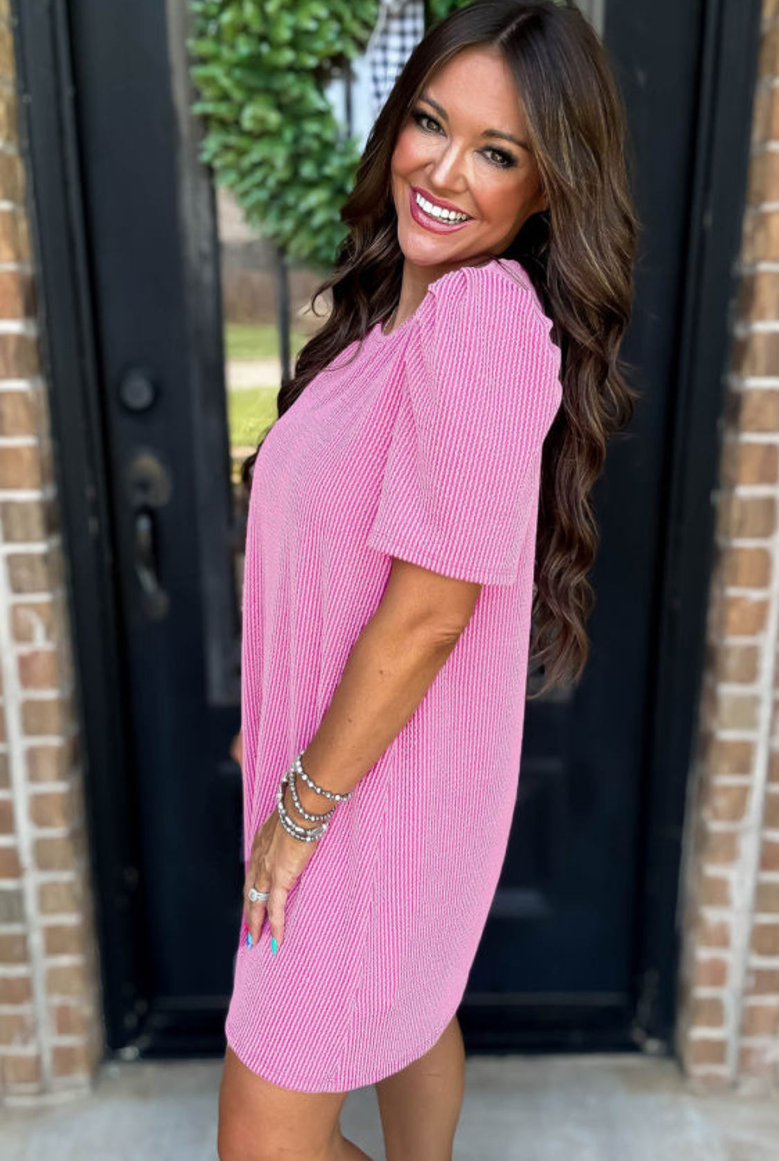 Pink corded mini dress