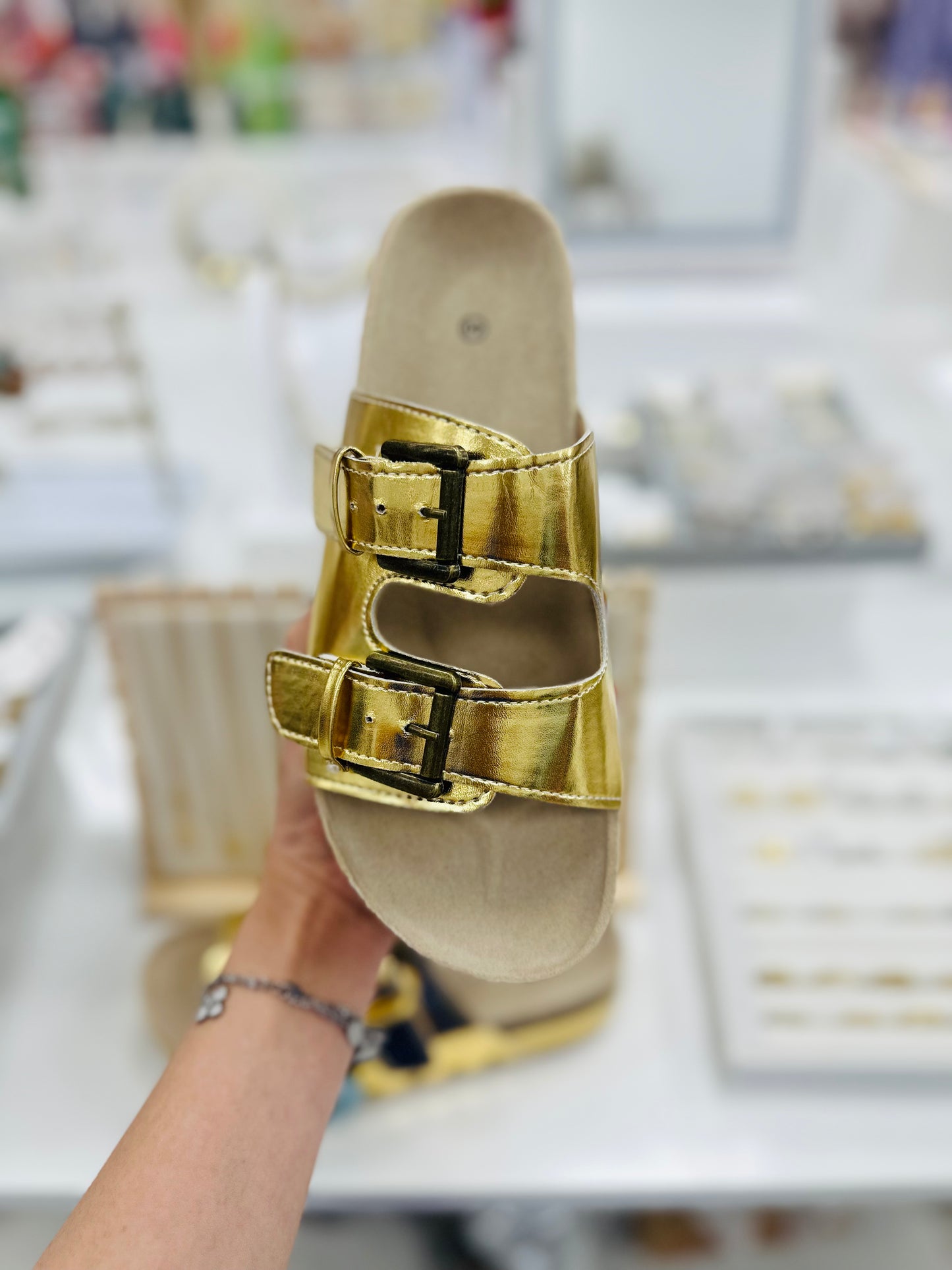 Gold leather flatform slipper