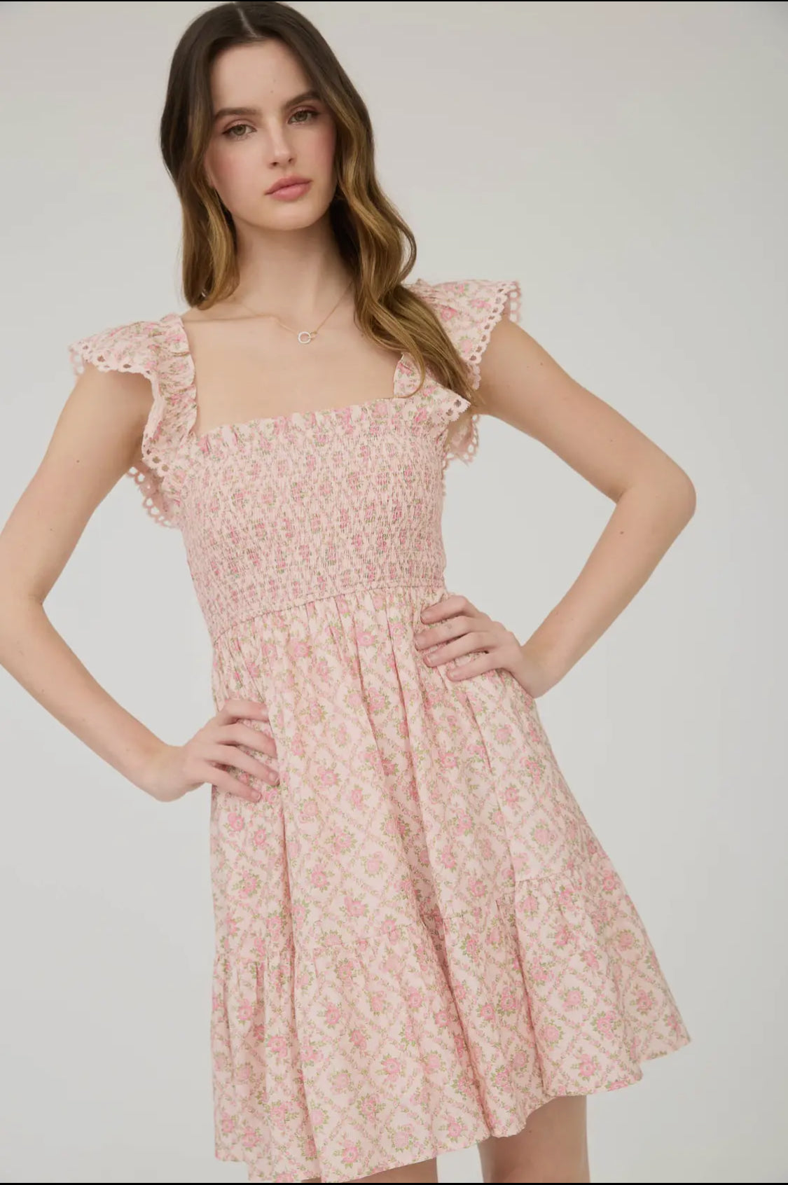 Pink floral mini dress