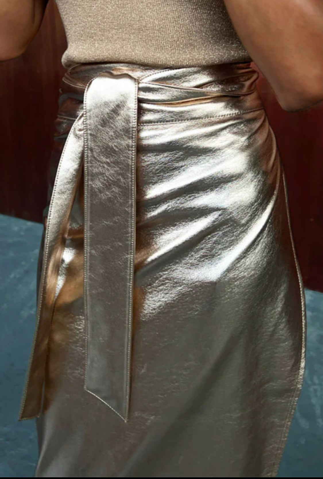 Gold metallic wrap skirt