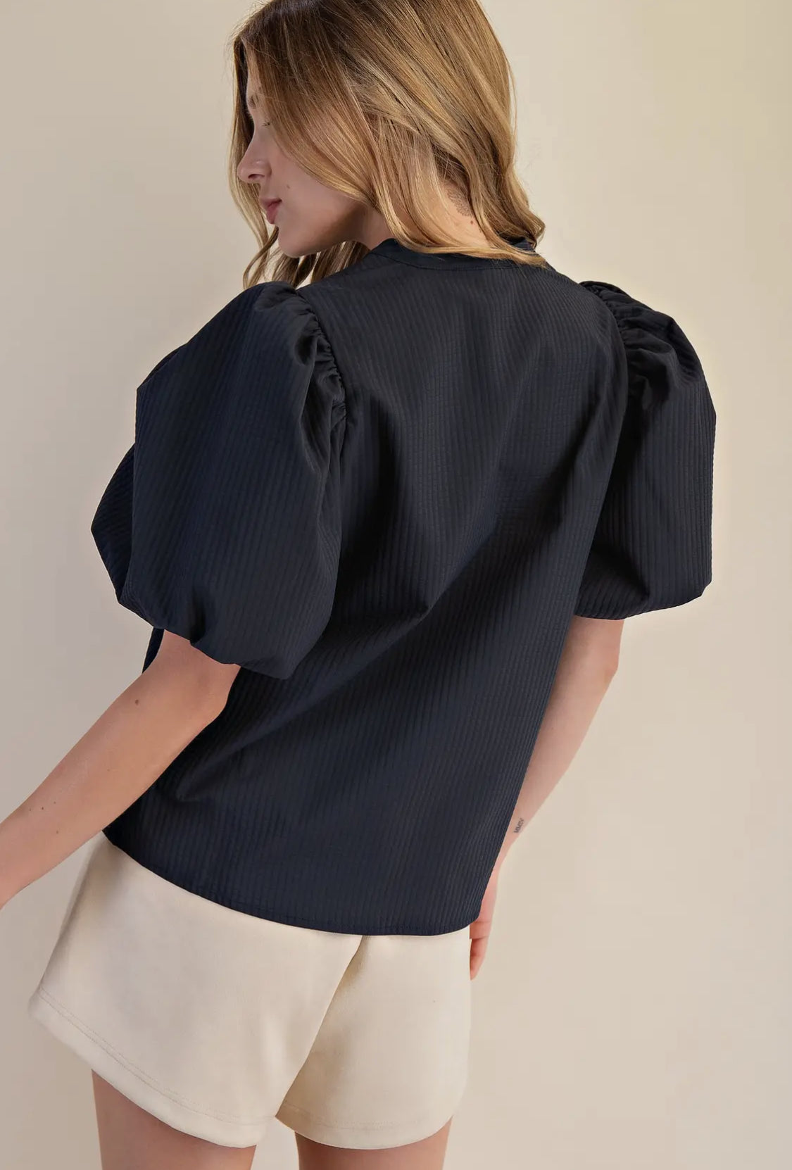 Navy blue puff sleeve top