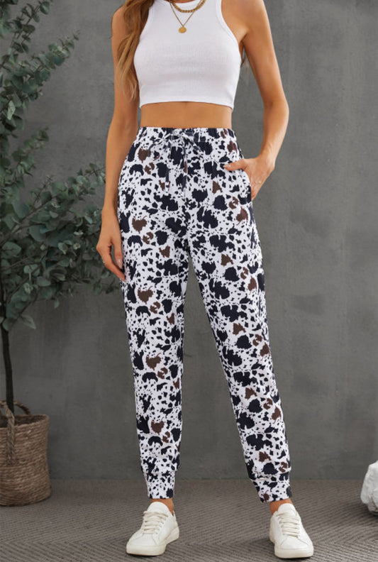 Elastic waist cow print pant