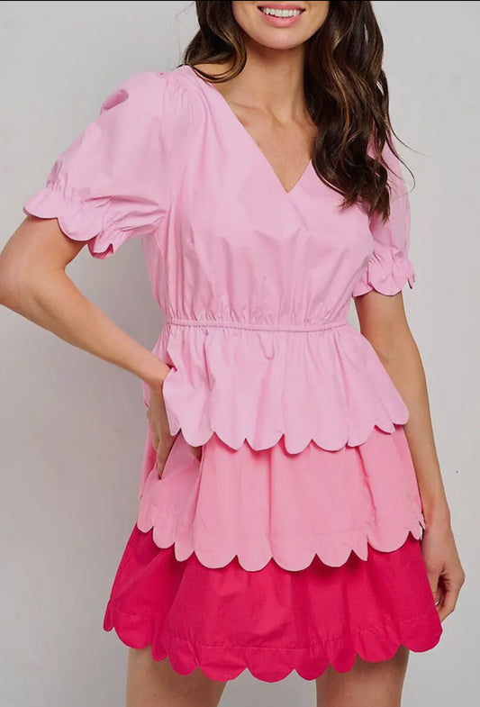 3 shades pink scalloped dress
