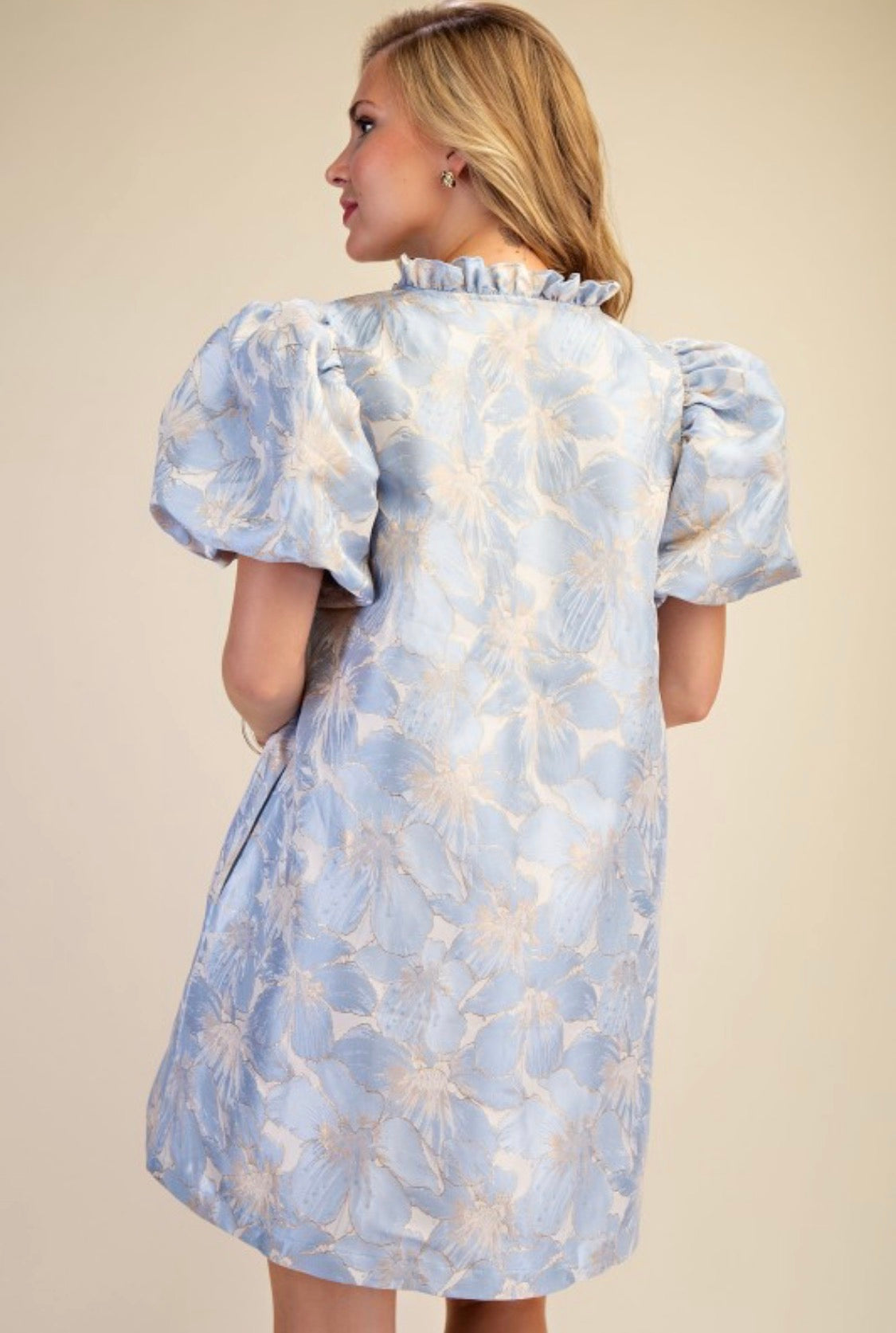 Blue floral puff sleeve mini dress