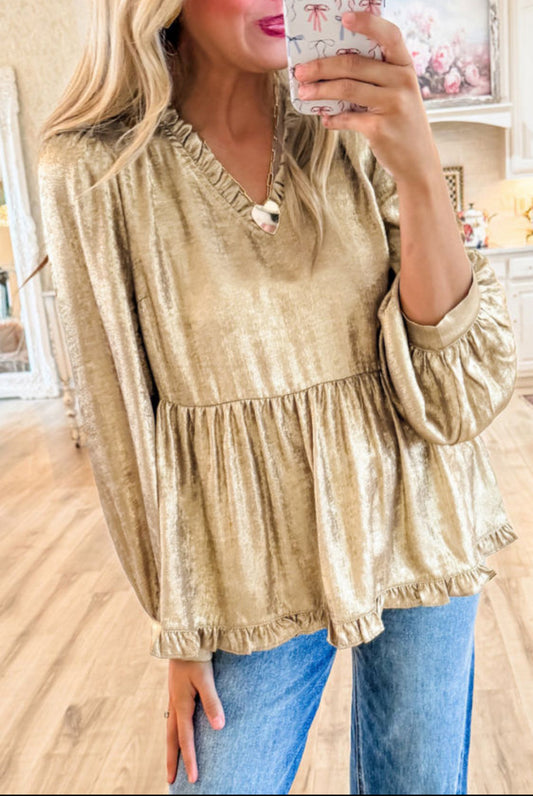 Gold metallic babydoll top