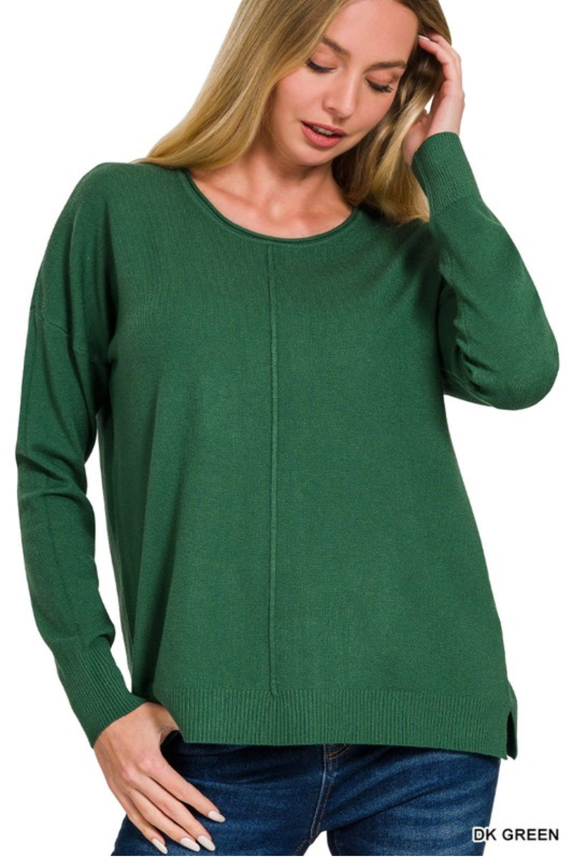 Green round neck sweater