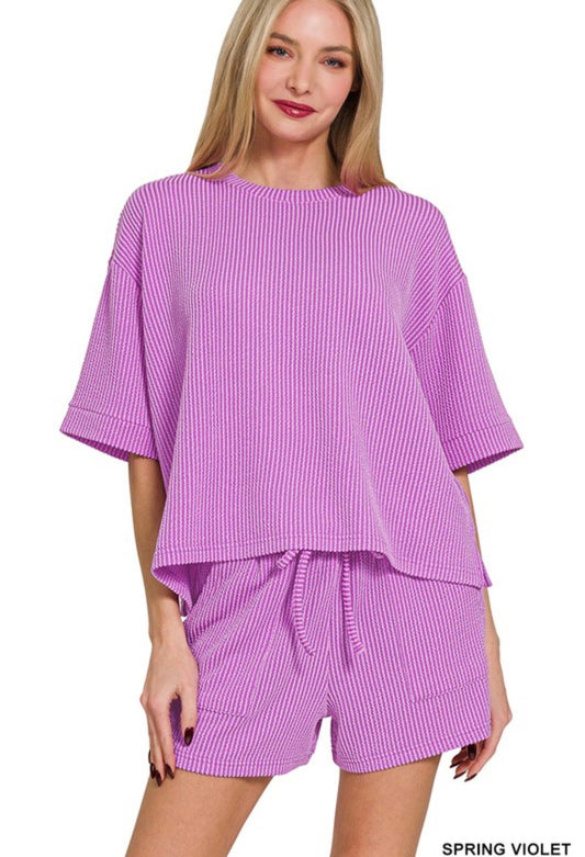 Raised rib short set ( spring violet)
