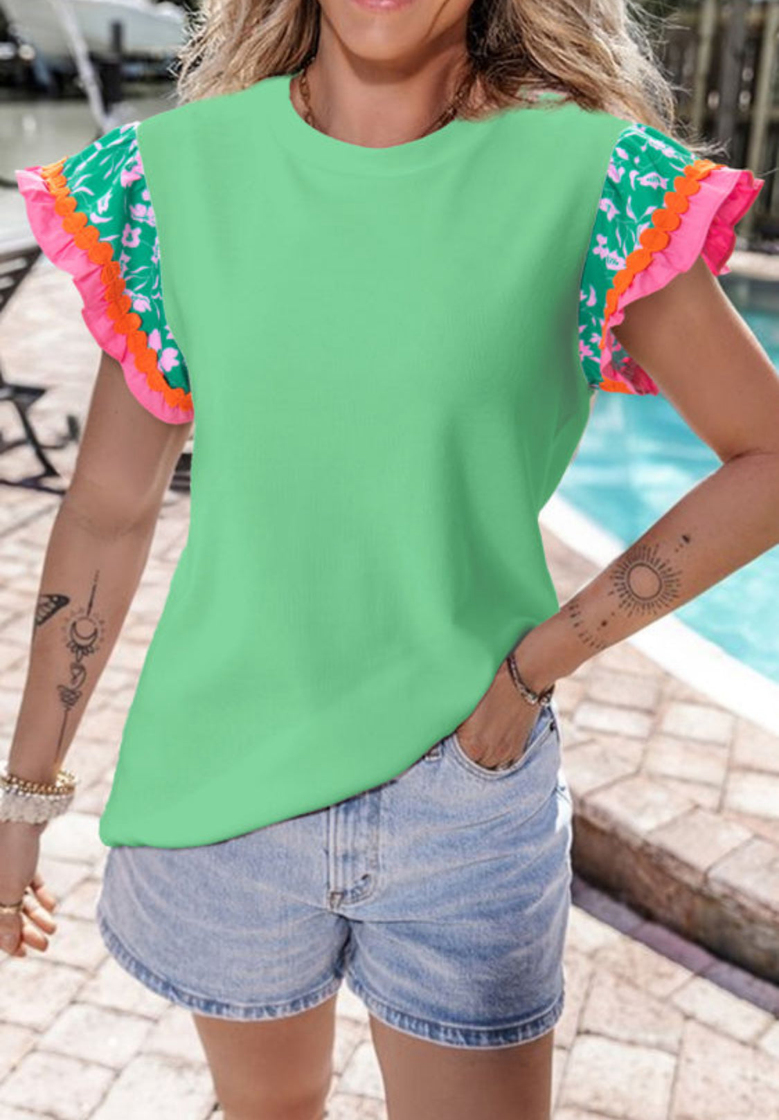 Green floral sleeve top