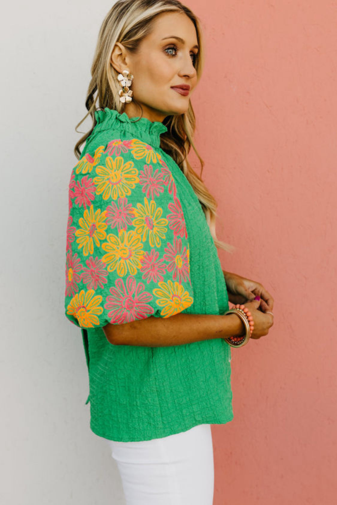 Green floral top