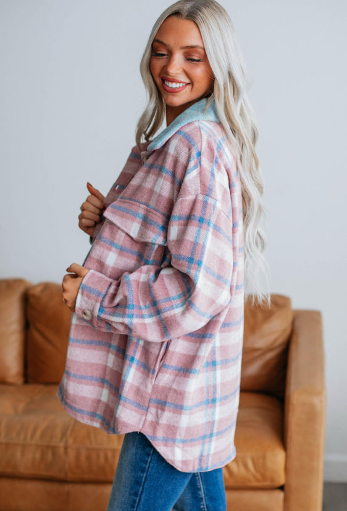 Pink plaid shacket