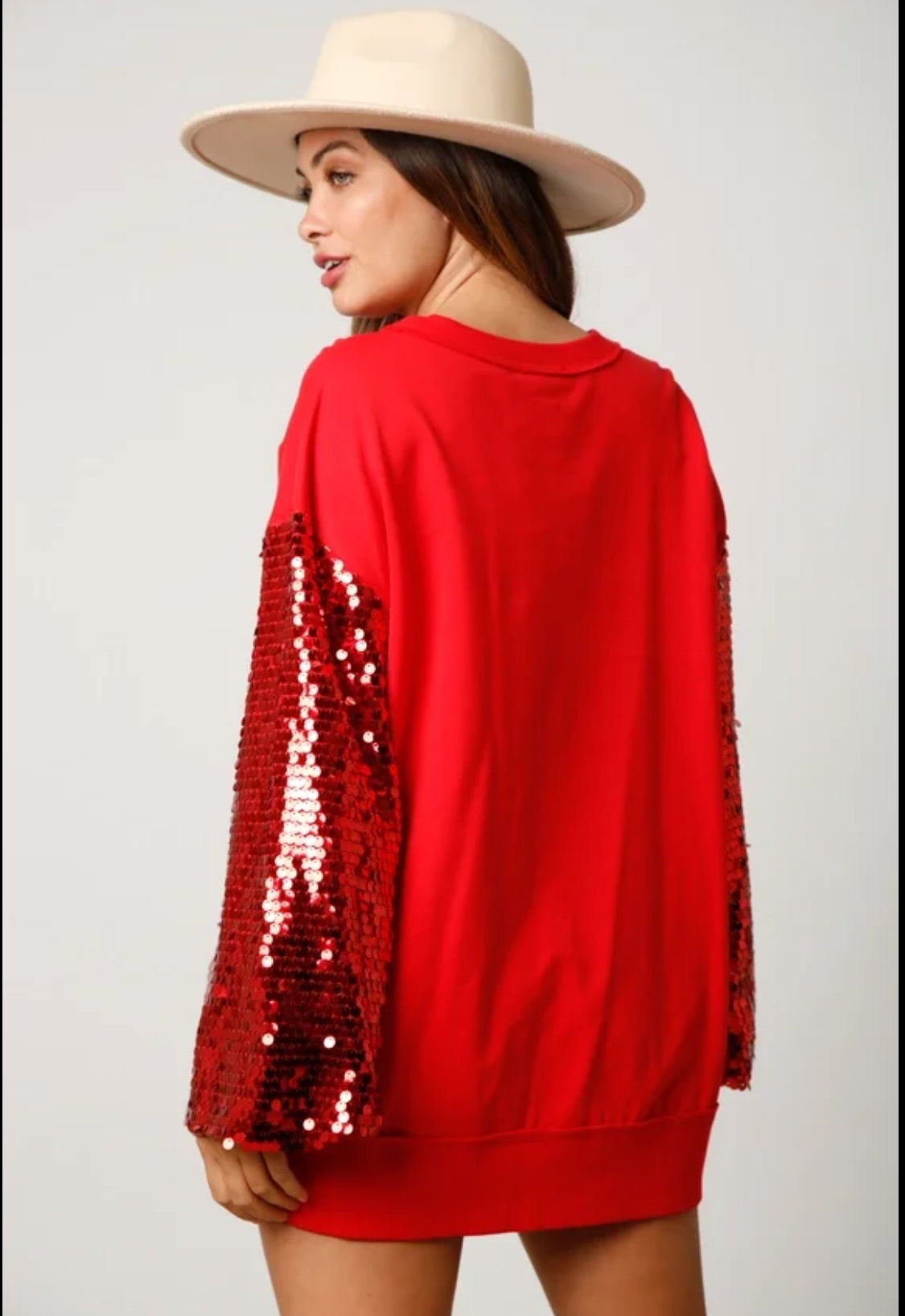 Red sequin sleeve sweatshirt