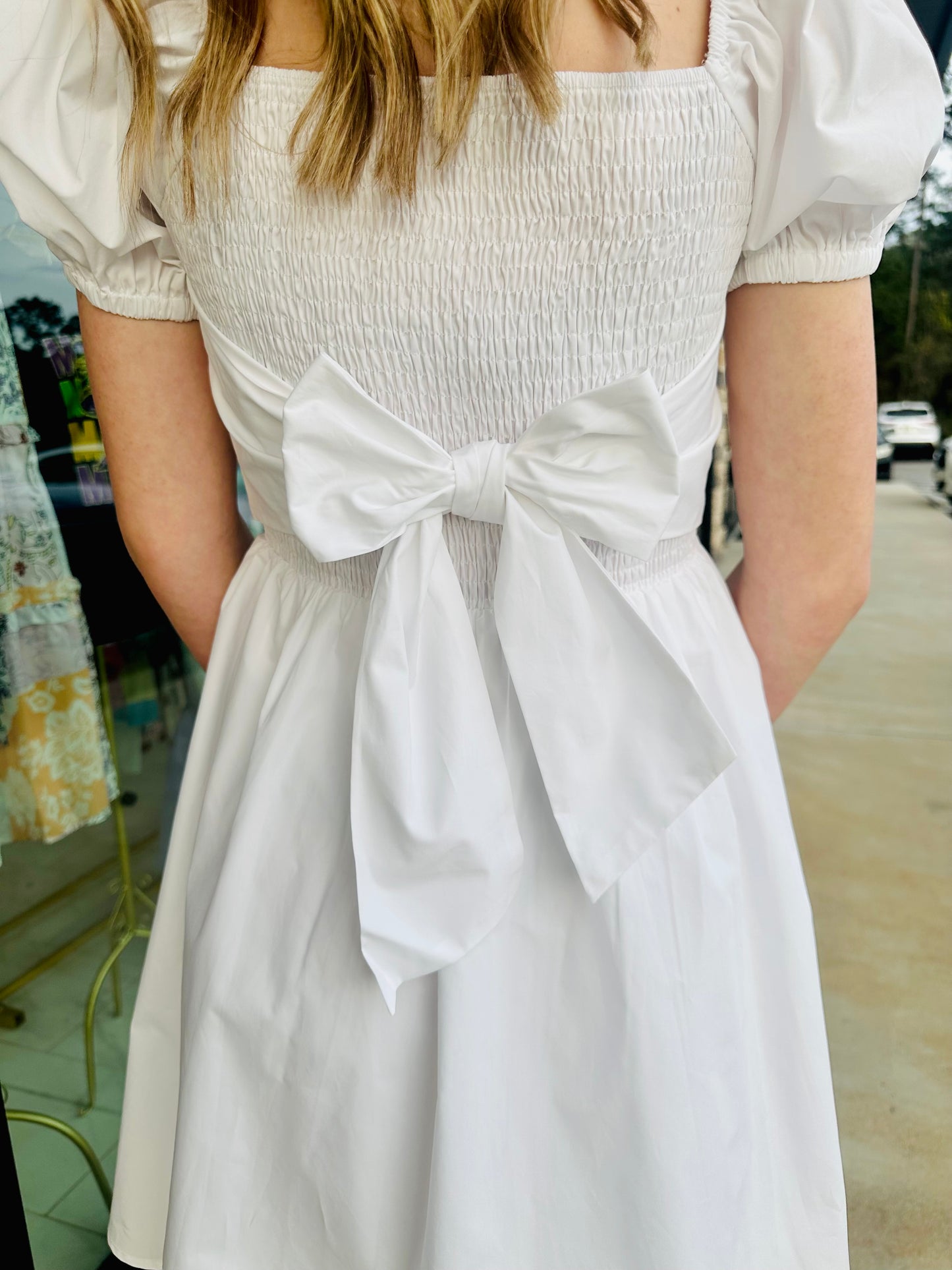 White dress with bow