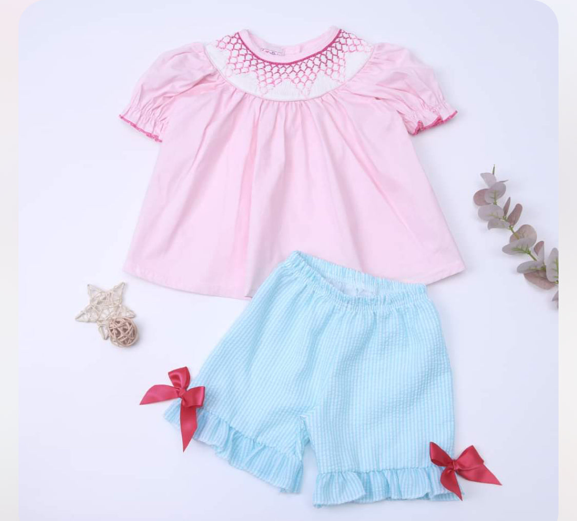 Handed smocked pink set