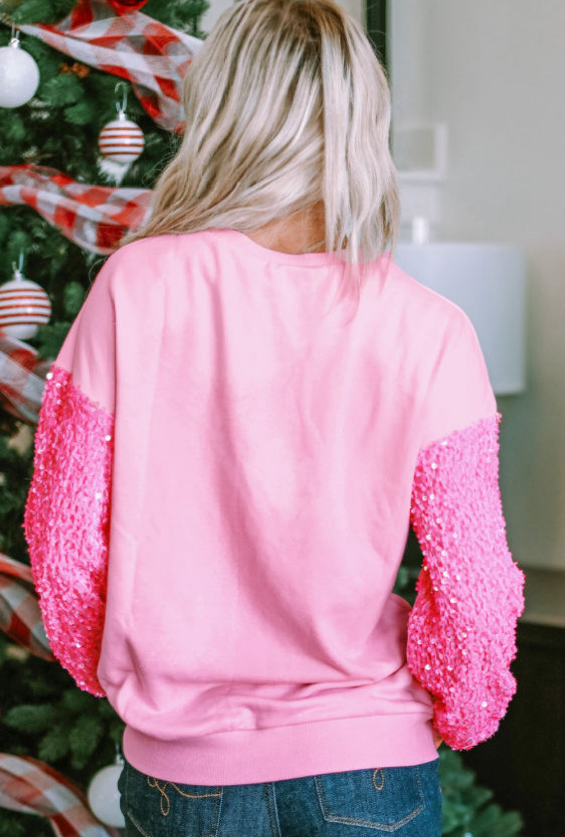 Sequin sleeve pink sweatshirt