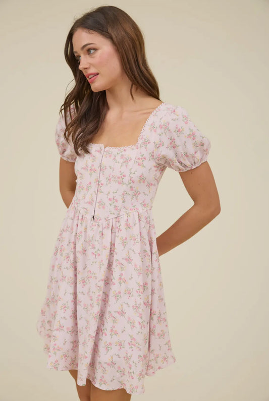 Pink floral mini dress