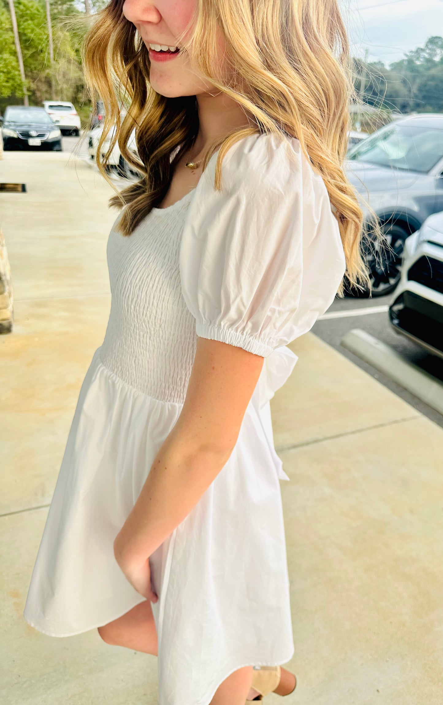 White dress with bow