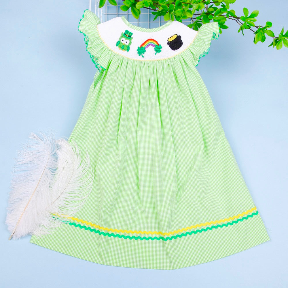 Girl green smocked dress