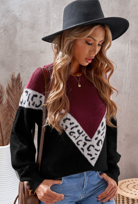 Wine colorblock sweater