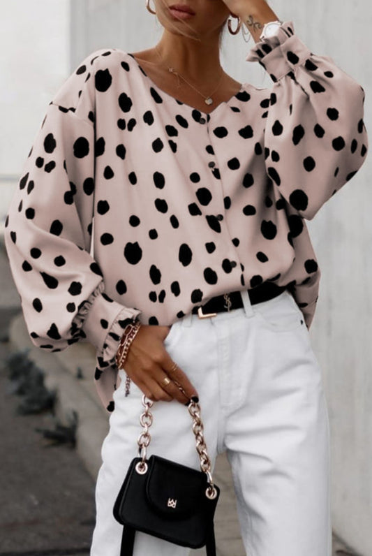 Black spot nude blouse