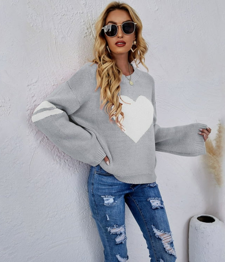 White heart grey sweater