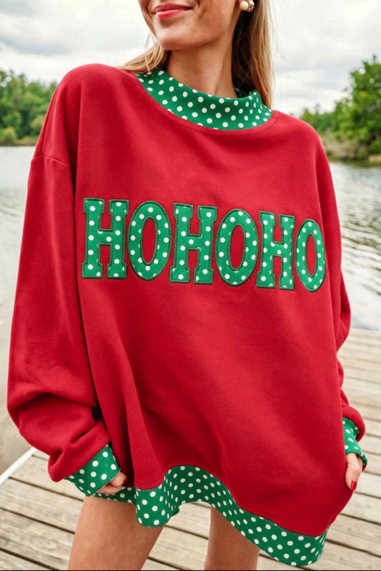 Red polka dot mock neck sweatshirt