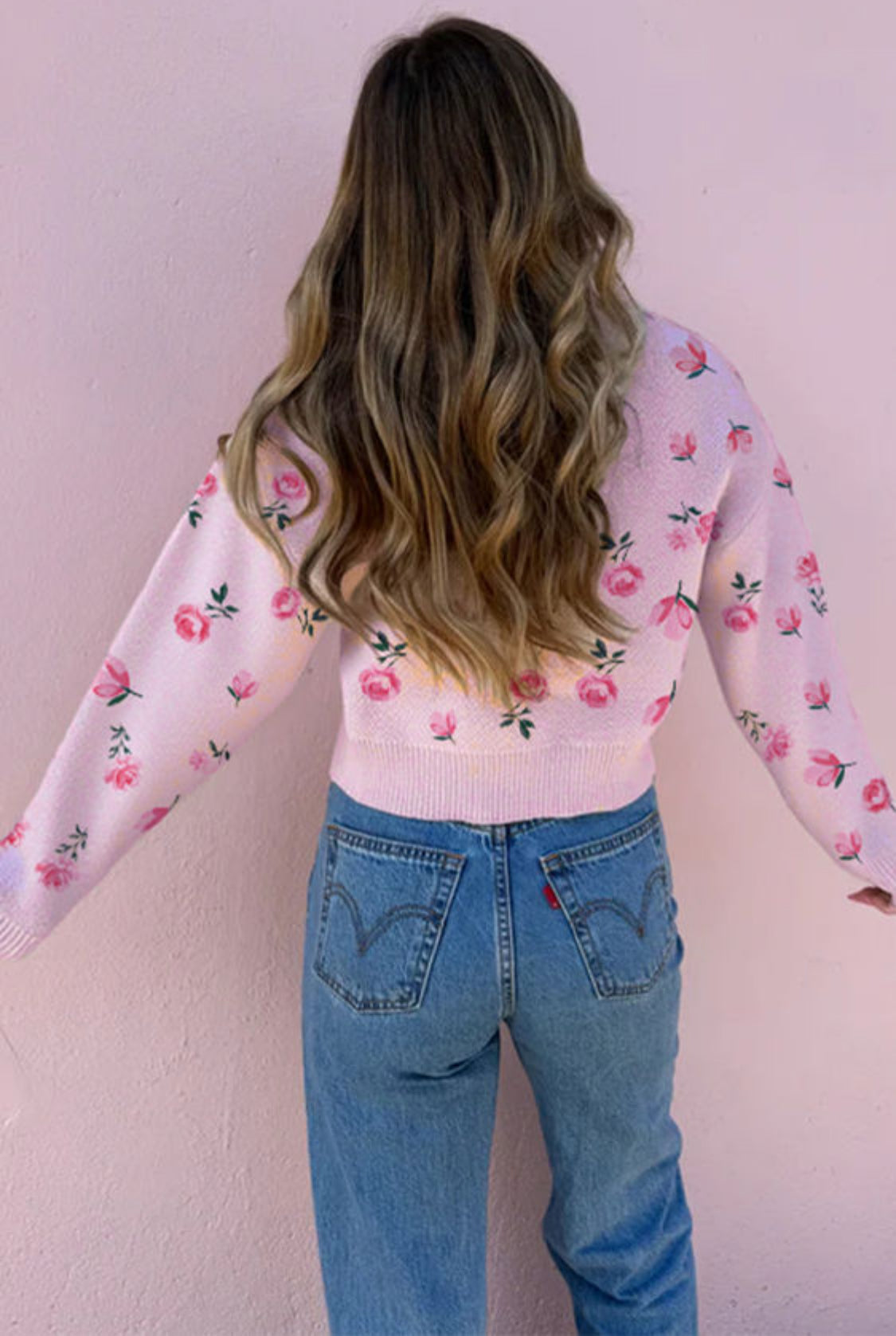 Pink floral sweater