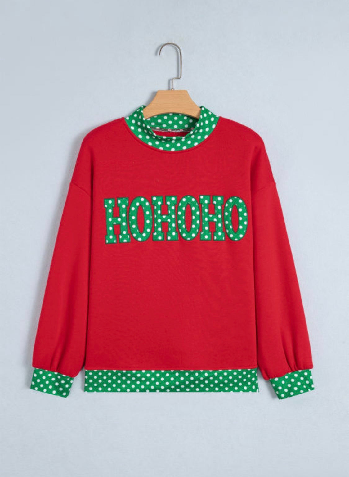 Red polka dot mock neck sweatshirt
