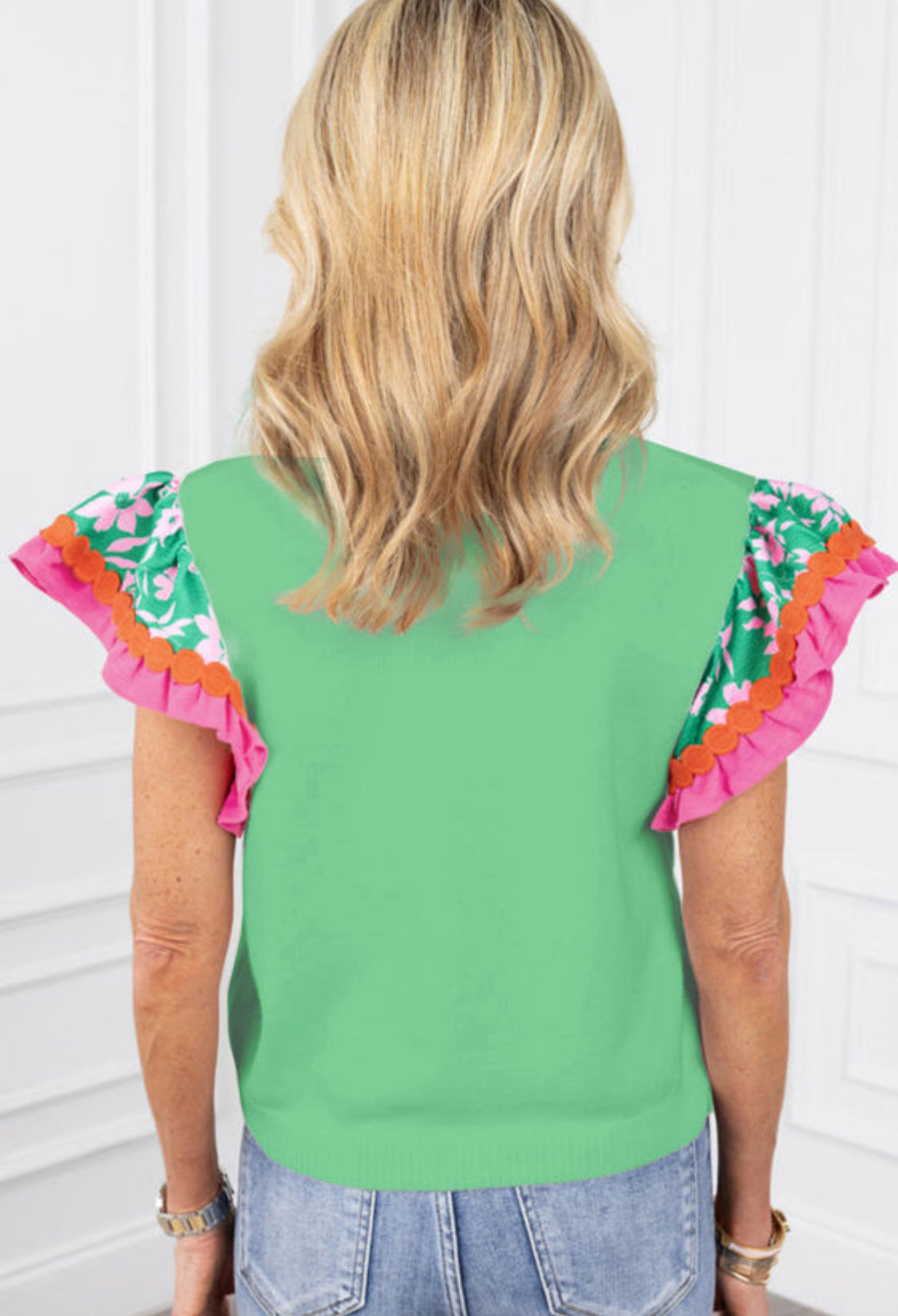 Green floral sleeve top