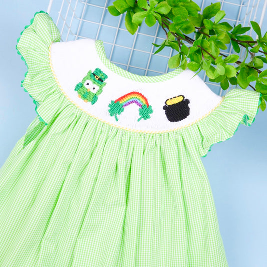 Girl green smocked dress