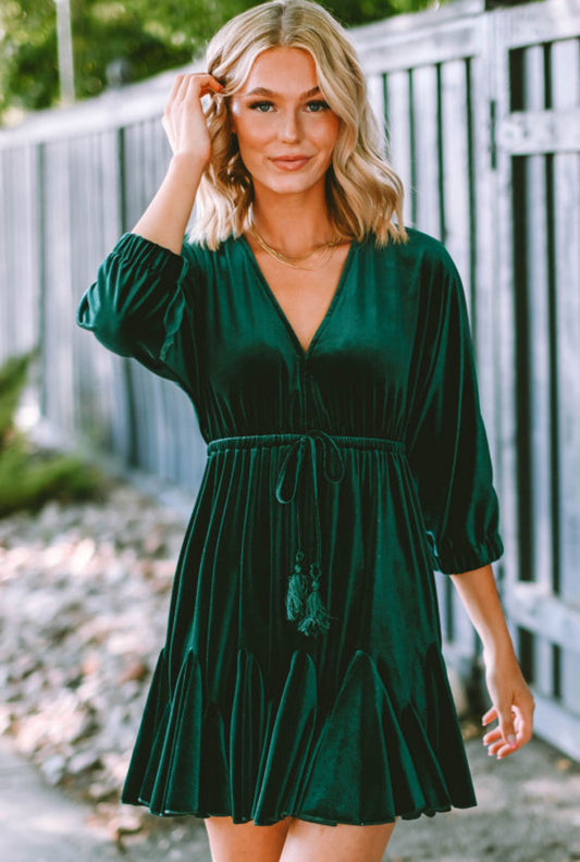 Green velvet dress