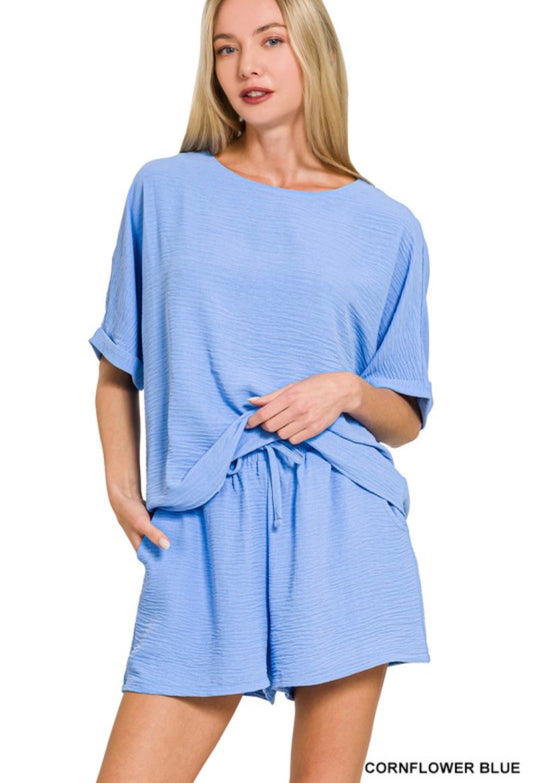 Woven Airflow Top & Shorts Set