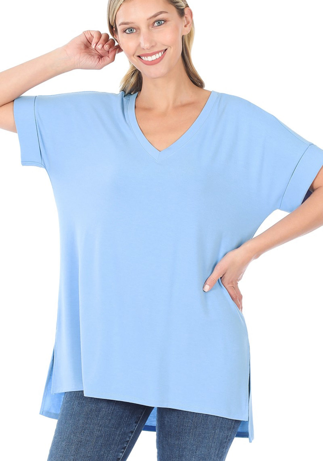 Blue V neck top