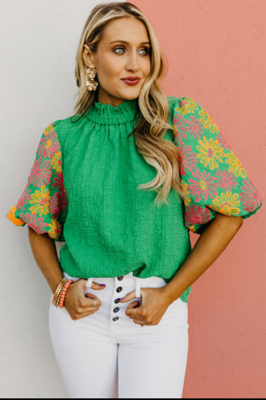 Green floral top