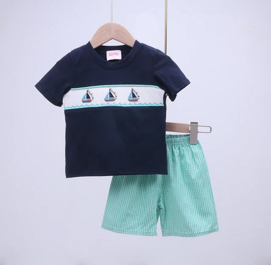 Boat handed smocked boy set