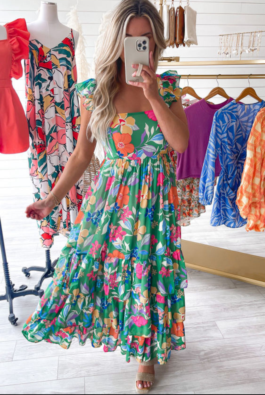 Green floral dress