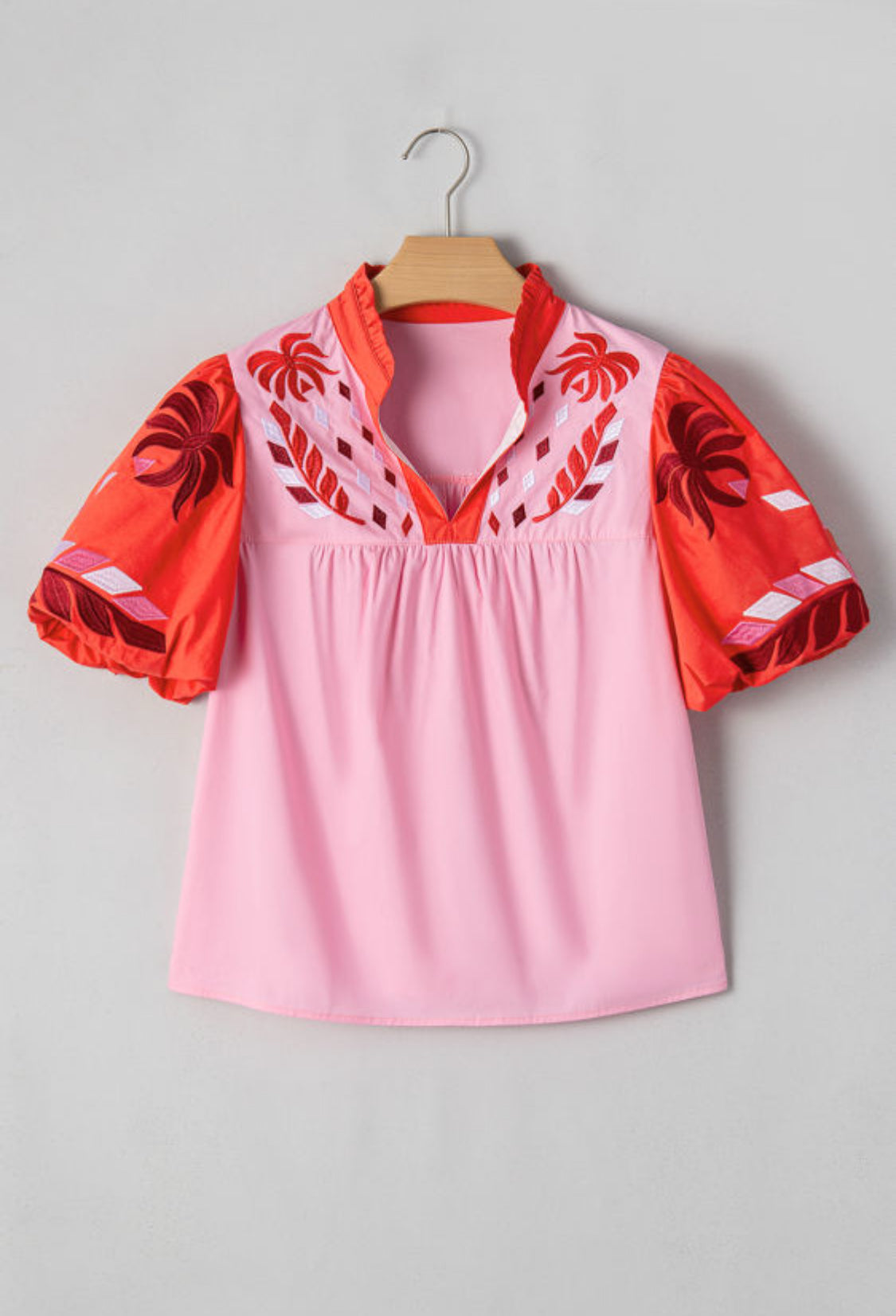 Red sleeve pink top