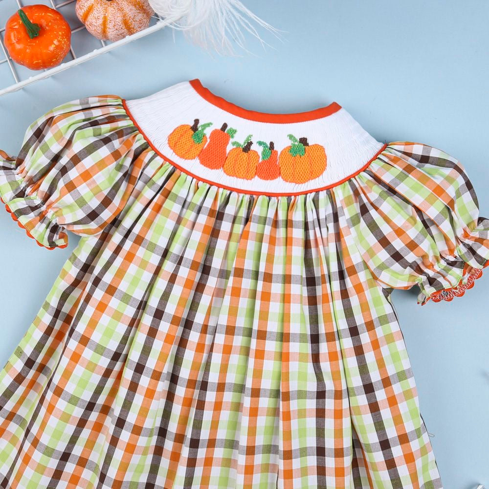 Pumpkins handed smocked dress