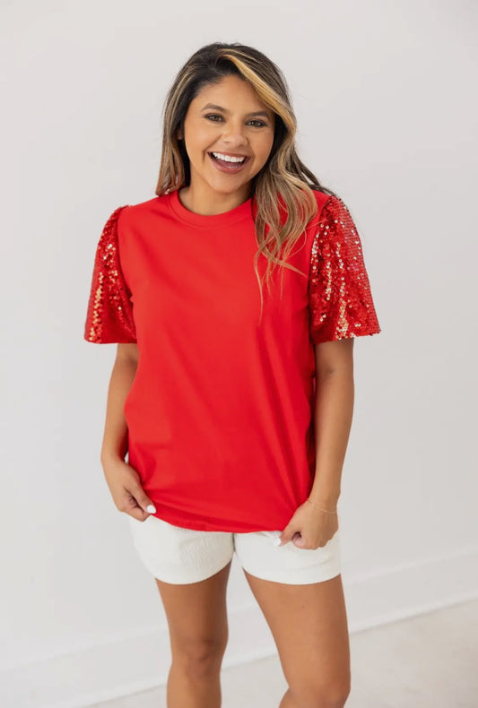 Red sequin sleeve top