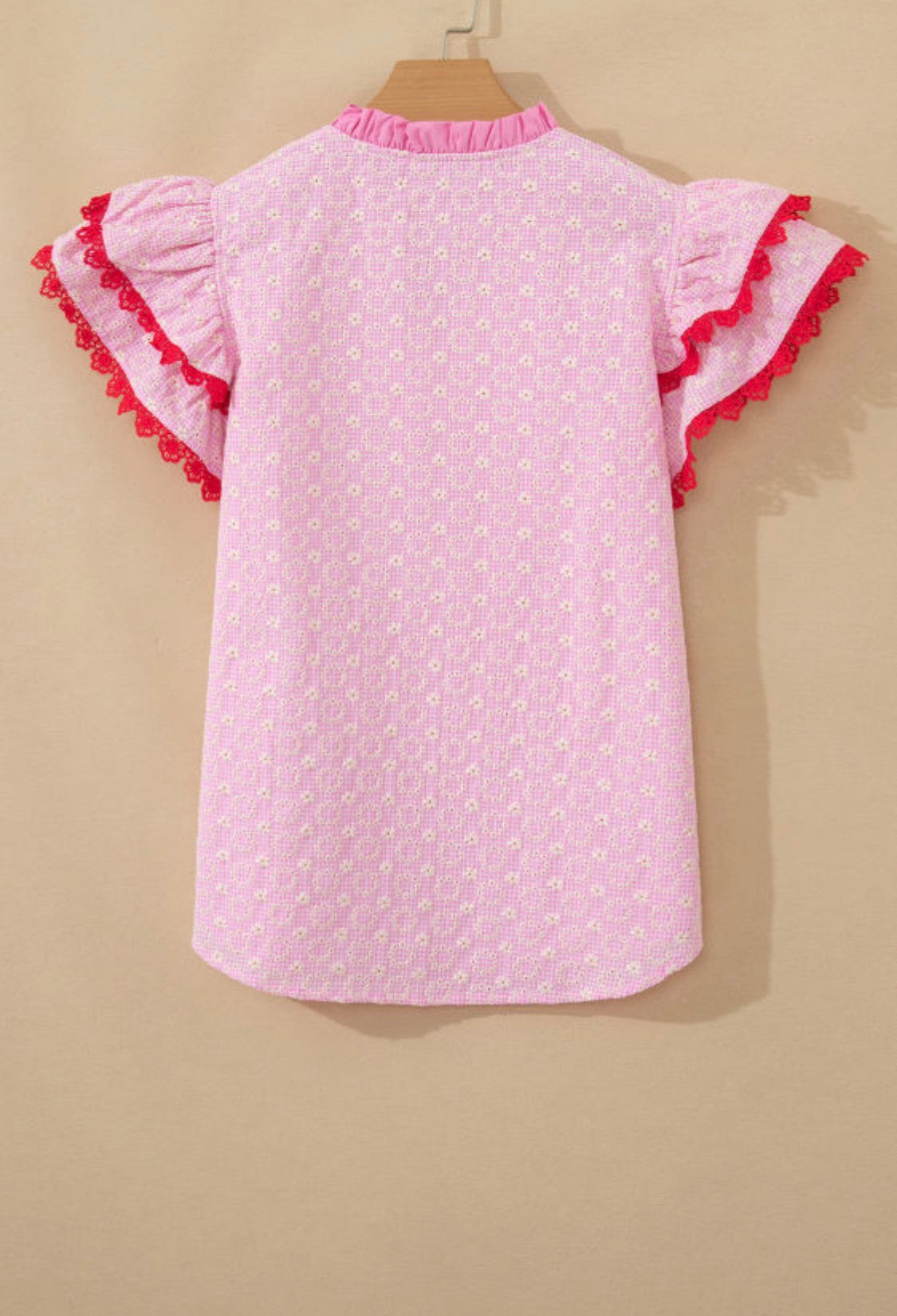 Red embroidery flower blouse