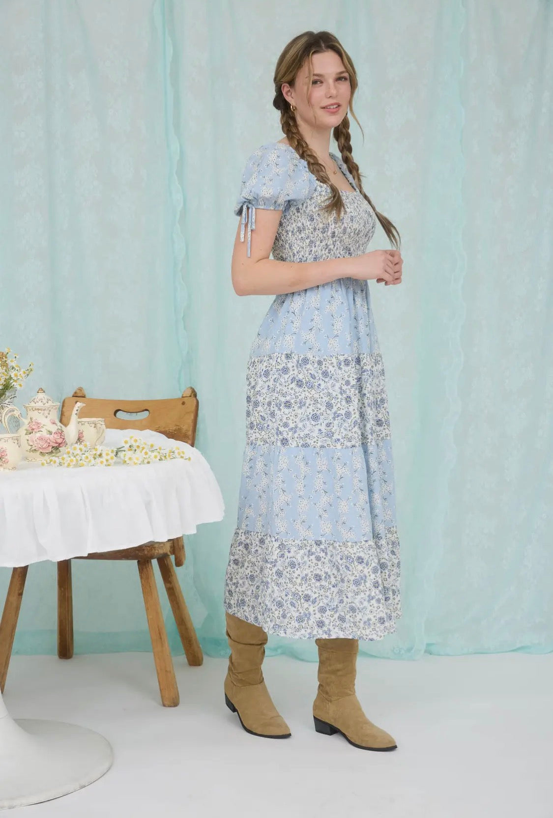 Blue colorblock floral dress