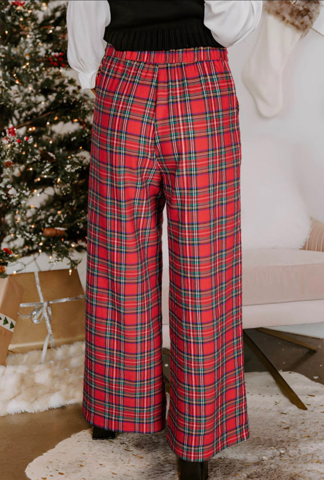 Red plaid wide leg pant